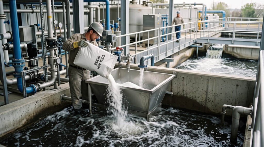 how soda ash dense is used in water treatment & effluent processing