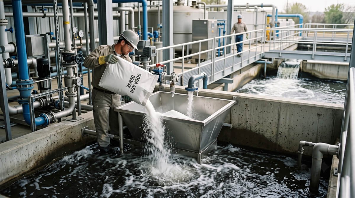 how soda ash dense is used in water treatment & effluent processing
